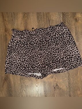Express Leopard Print Women’s High Waist Shorts - Black w/a Pink/light tan